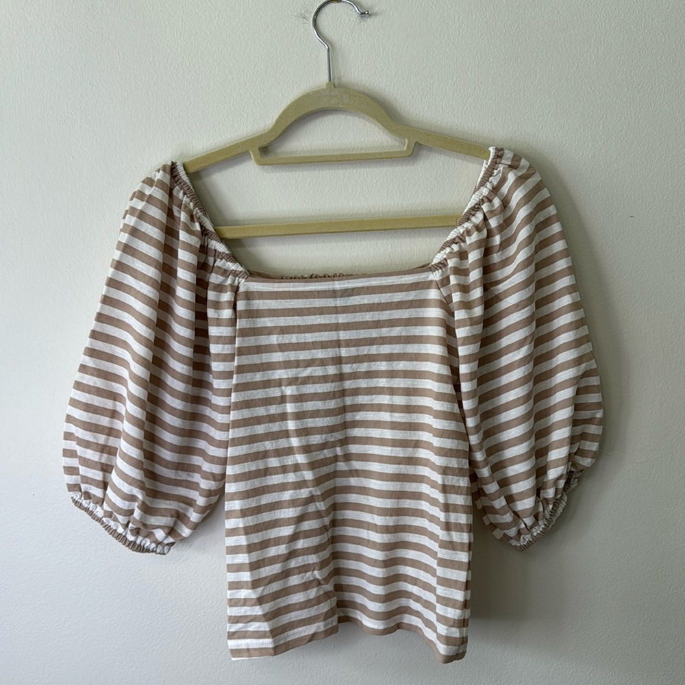 Ann Taylor Puff Sleeved Striped Top Petite